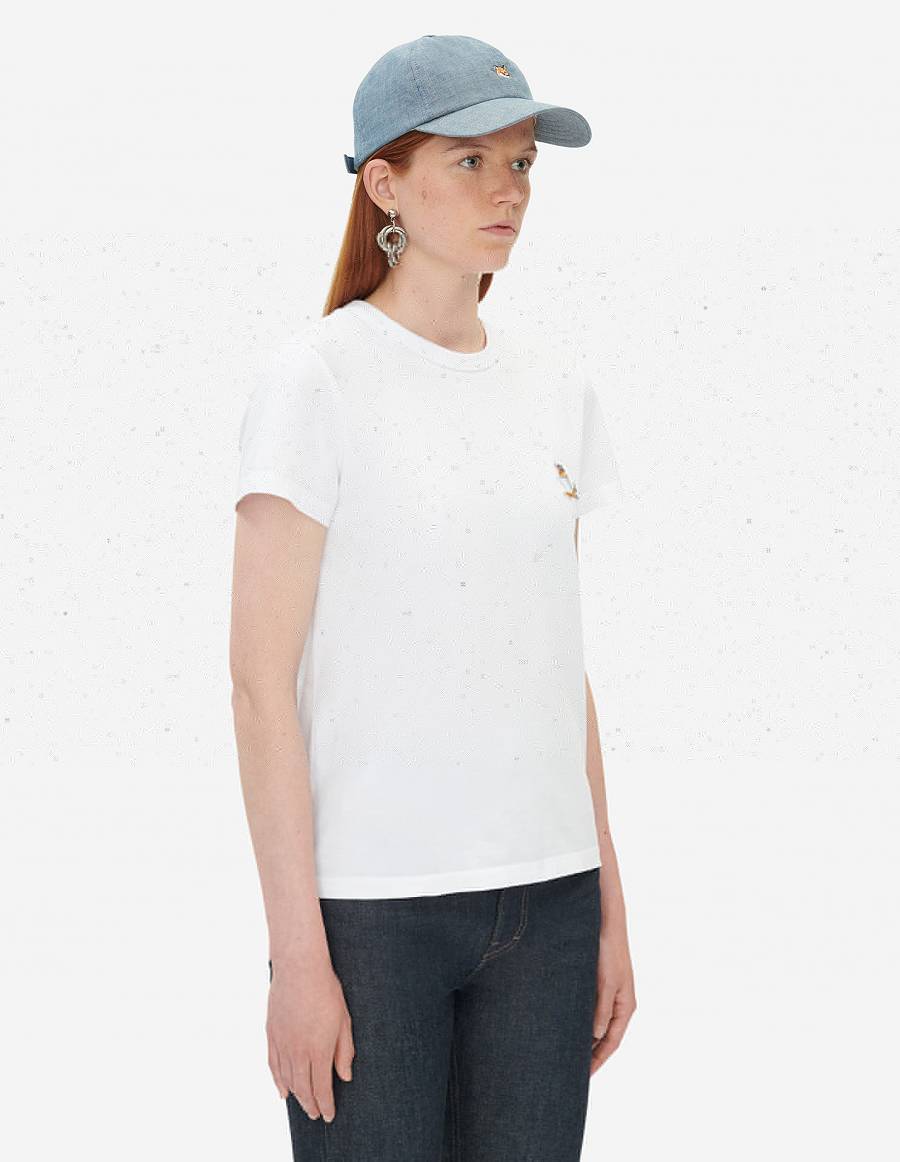 White Women's Maison Kitsune Dressed Fox Patch Classic T Shirts | AU-H0569