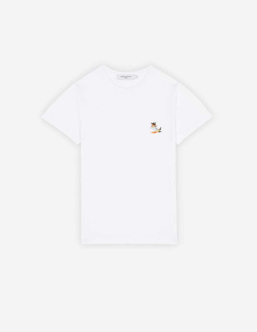 White Women\'s Maison Kitsune Dressed Fox Patch Classic T Shirts | AU-H0569