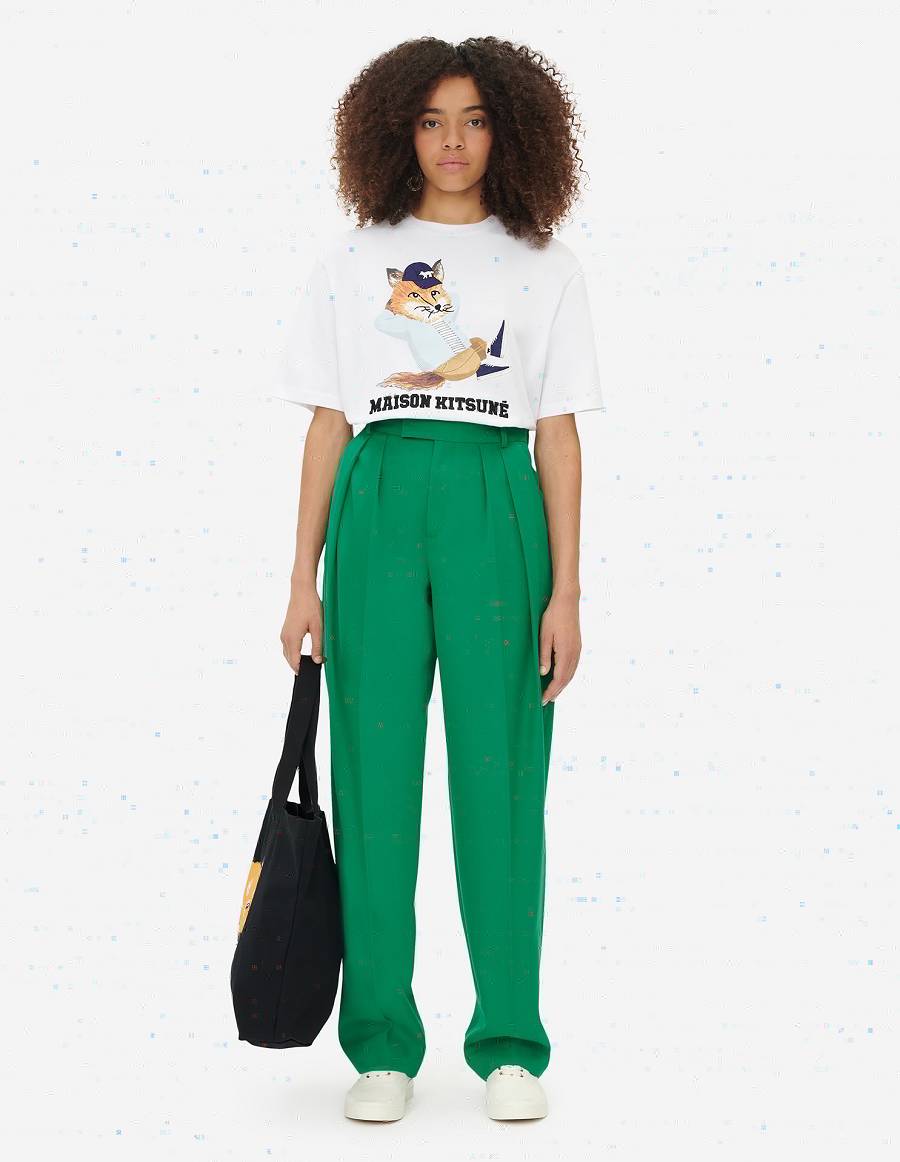 White Women's Maison Kitsune Dressed Fox Print Easy T Shirts | AU-Z0204