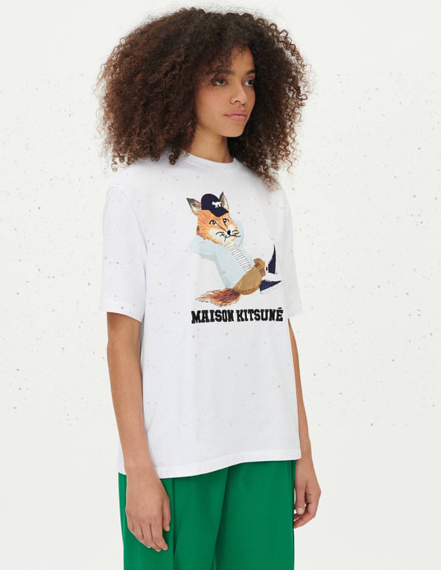 White Women's Maison Kitsune Dressed Fox Print Easy T Shirts | AU-Z0204