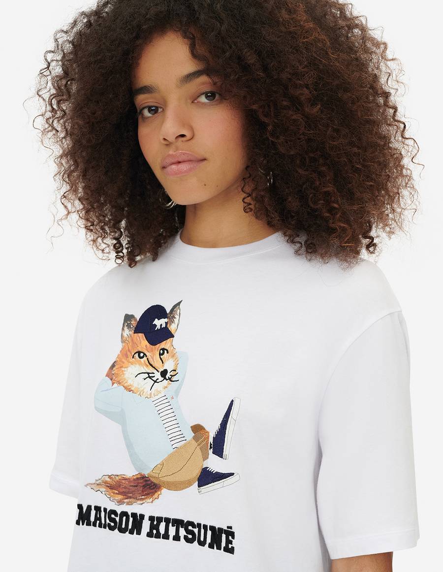 White Women's Maison Kitsune Dressed Fox Print Easy T Shirts | AU-Z0204