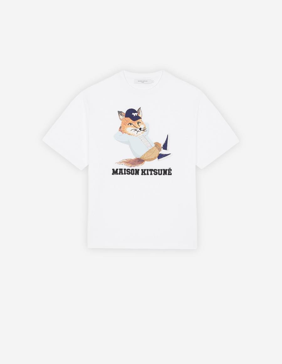 White Women\'s Maison Kitsune Dressed Fox Print Easy T Shirts | AU-Z0204