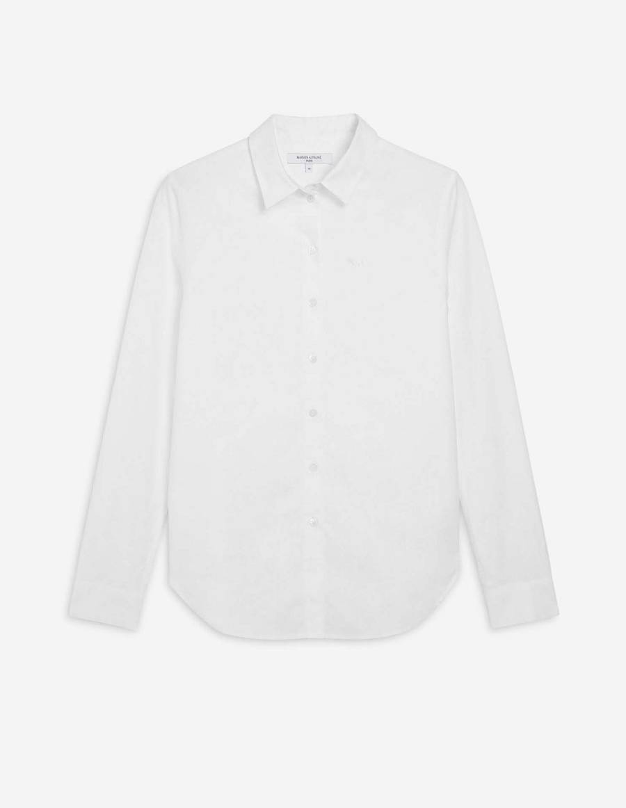 White Women's Maison Kitsune Fox Embroidery Classic Shirts | AU-S0937