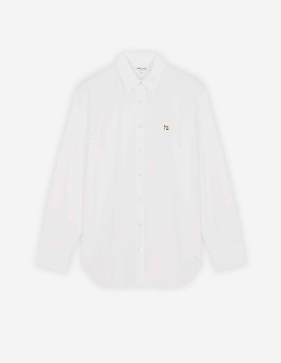 White Women\'s Maison Kitsune Fox Embroidery Classic Shirts | AU-S0937