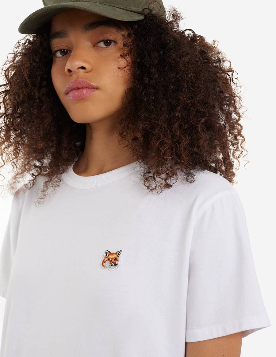 White Women's Maison Kitsune Fox Head Patch Classic T Shirts | AU-X0957