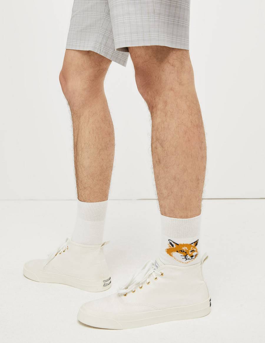 White Women's Maison Kitsune Fox Head Socks | AU-B0954