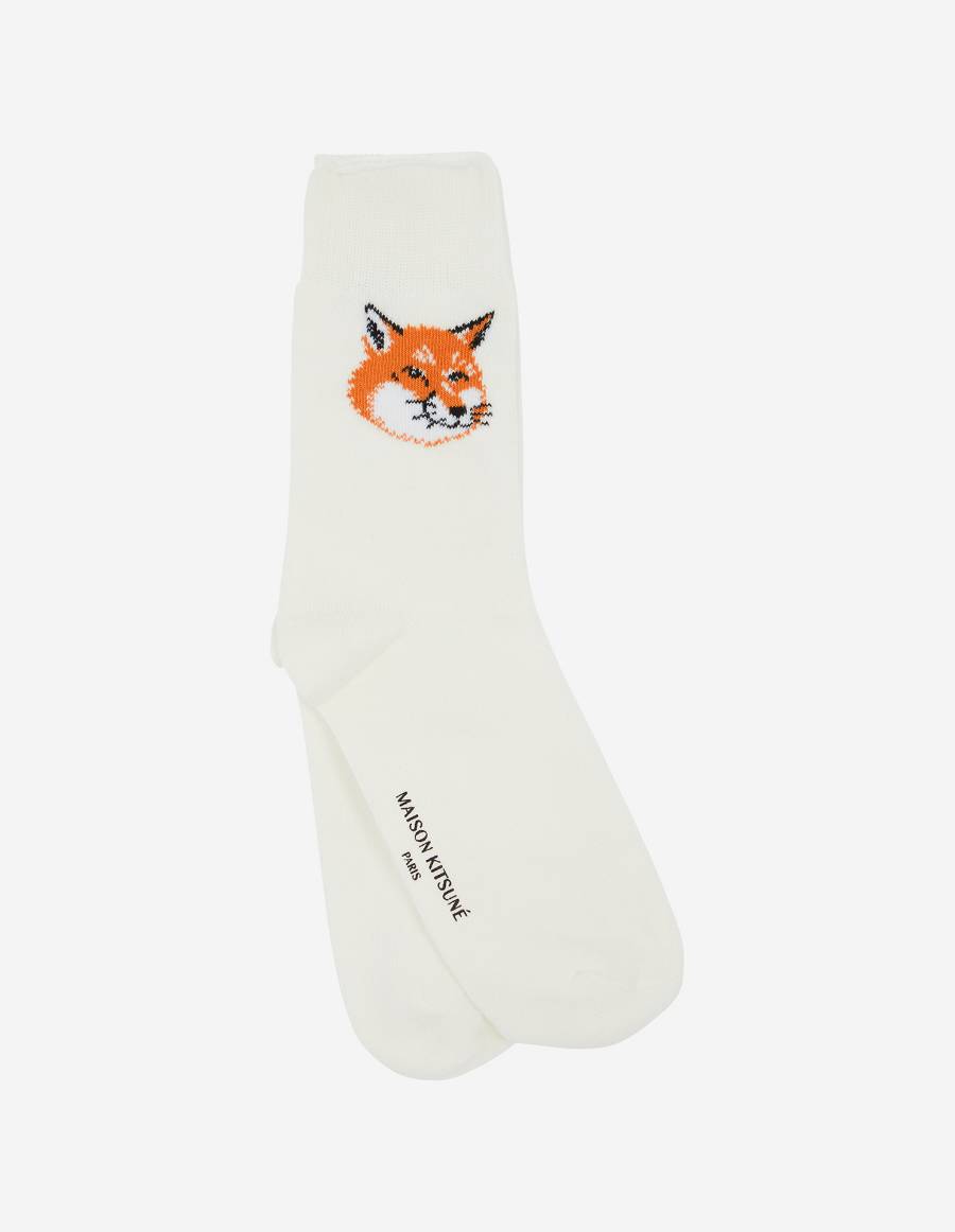 White Women\'s Maison Kitsune Fox Head Socks | AU-B0954