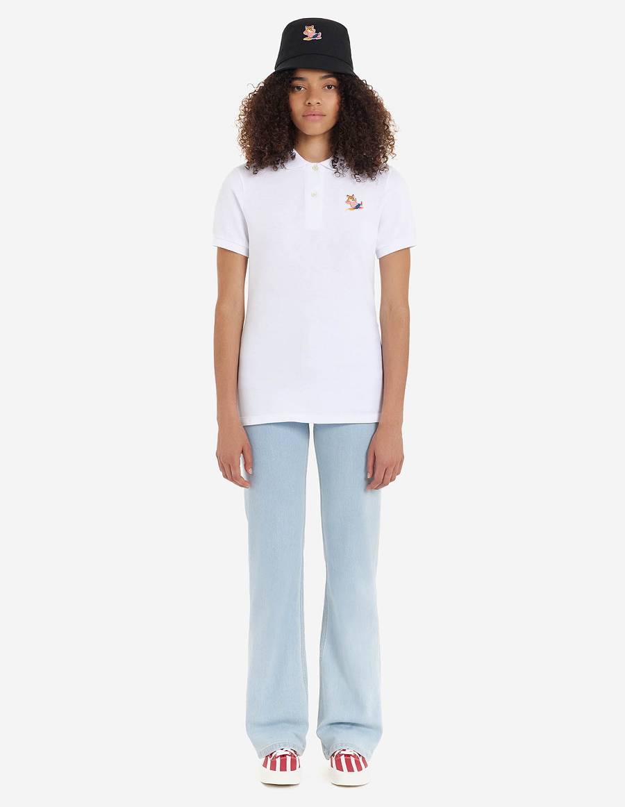 White Women's Maison Kitsune Frenchie Dressed Fox Patch Classic Polo | AU-H0772