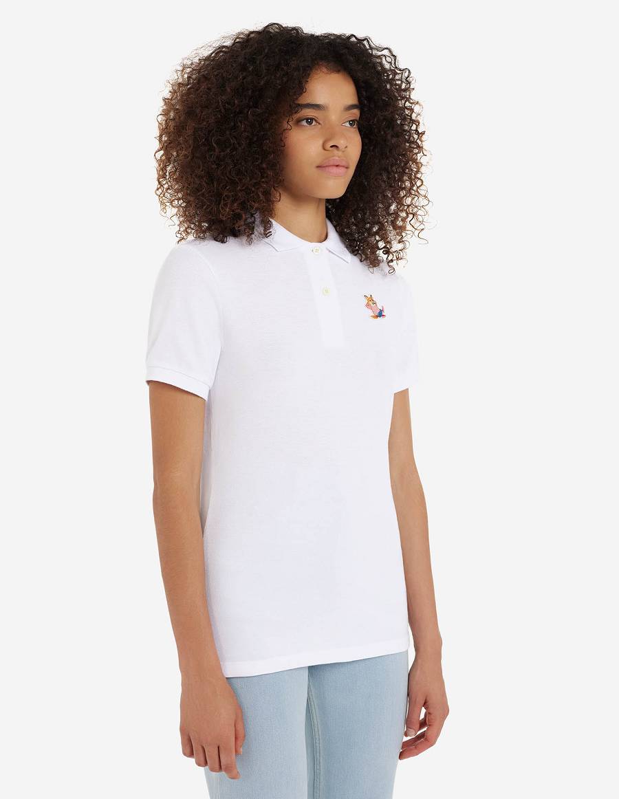 White Women's Maison Kitsune Frenchie Dressed Fox Patch Classic Polo | AU-H0772