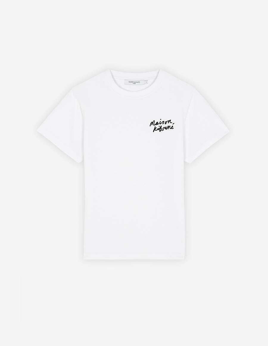 White Women\'s Maison Kitsune Mini Handwriting Classic T Shirts | AU-J0M35