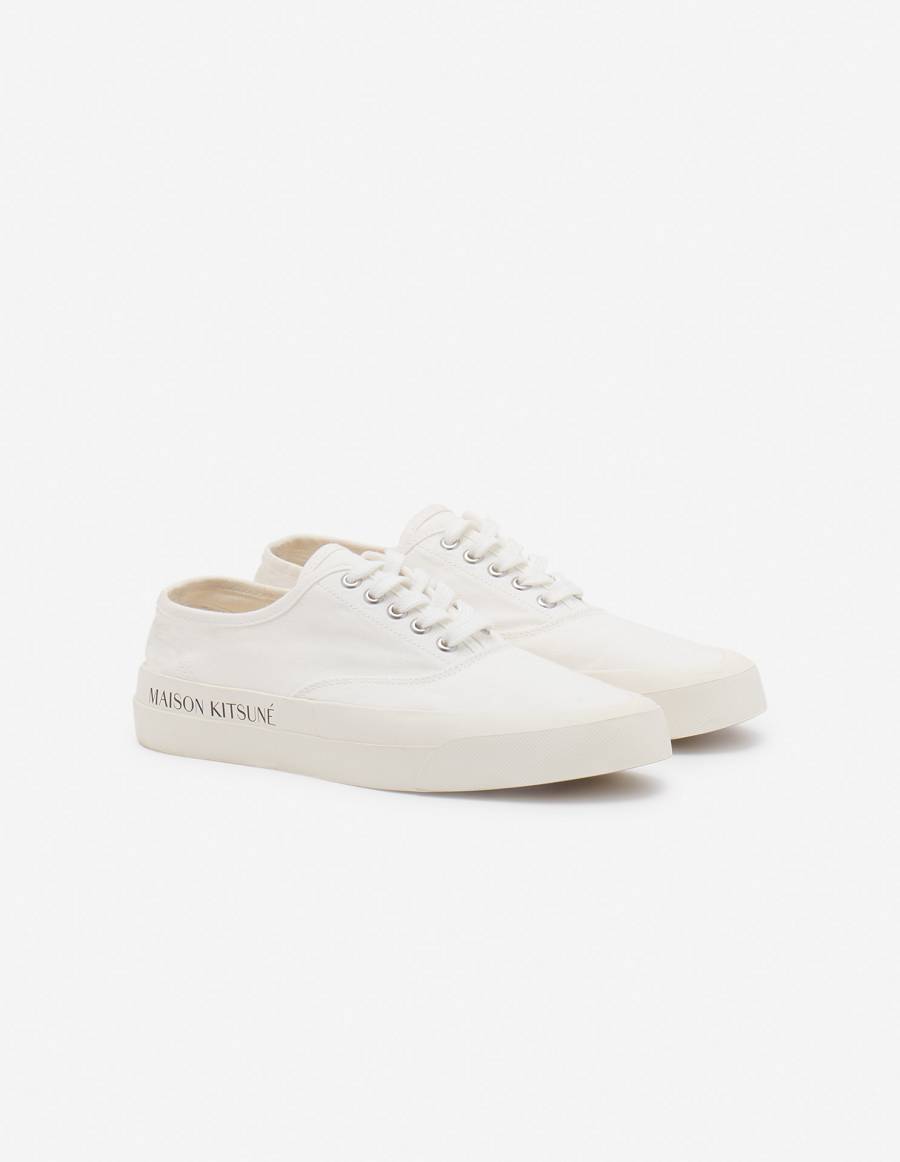 White Women's Maison Kitsune Mk Printed Sole Canvas Laced Sneakers | AU-P0181