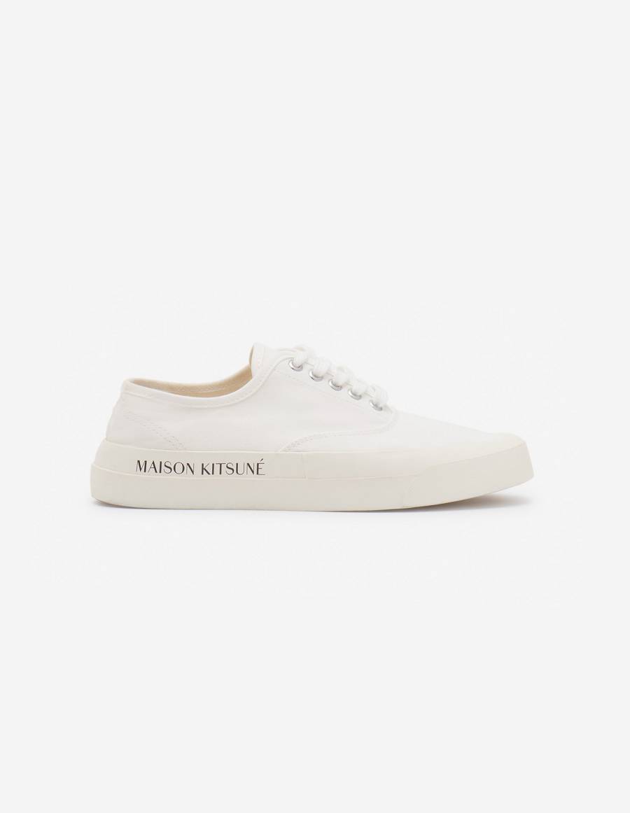 White Women's Maison Kitsune Mk Printed Sole Canvas Laced Sneakers | AU-P0181