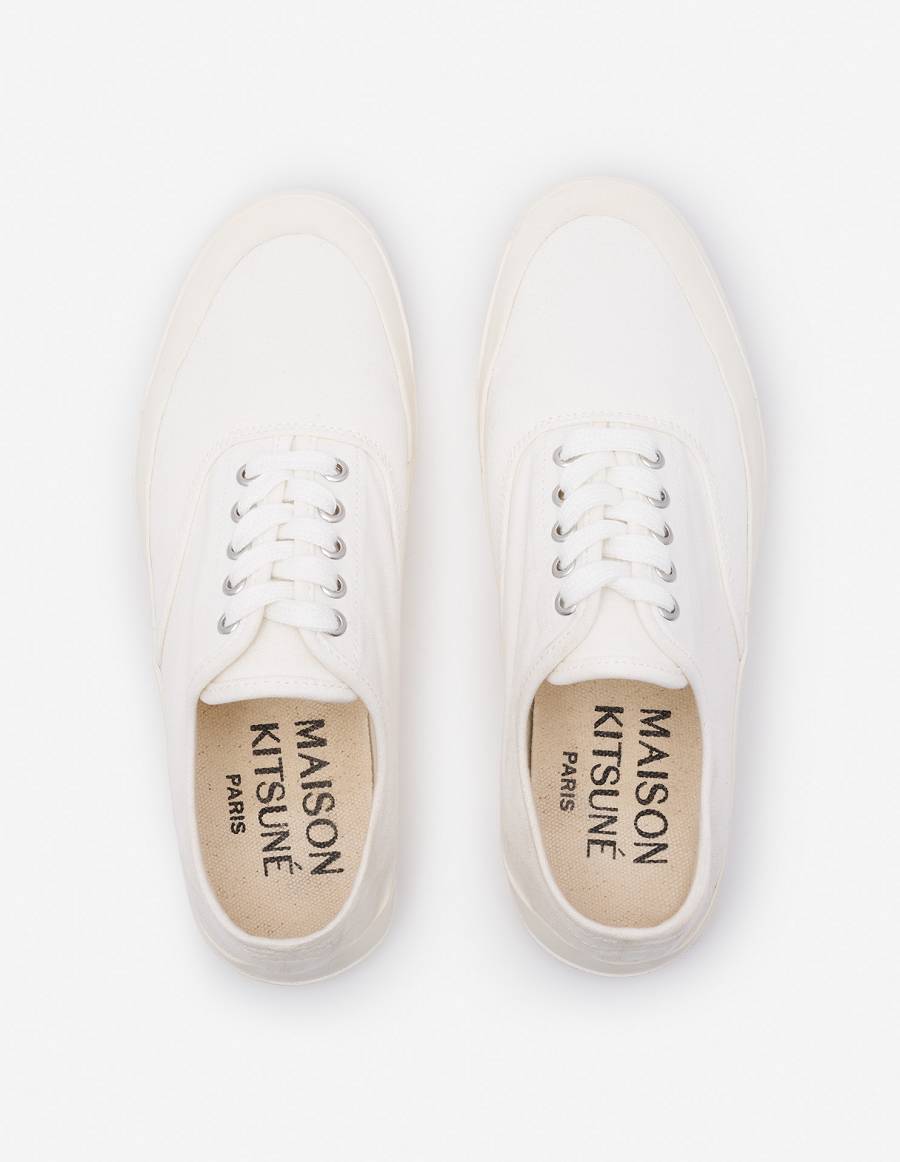 White Women's Maison Kitsune Mk Printed Sole Canvas Laced Sneakers | AU-P0181