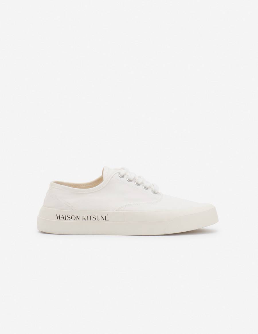 White Women's Maison Kitsune Mk Printed Sole Canvas Laced Sneakers | AU-P0181