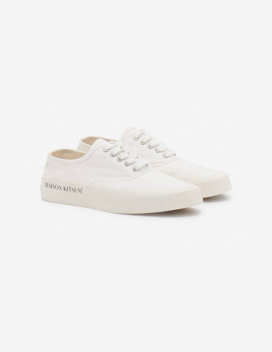 White Women\'s Maison Kitsune Mk Printed Sole Canvas Laced Sneakers | AU-P0181