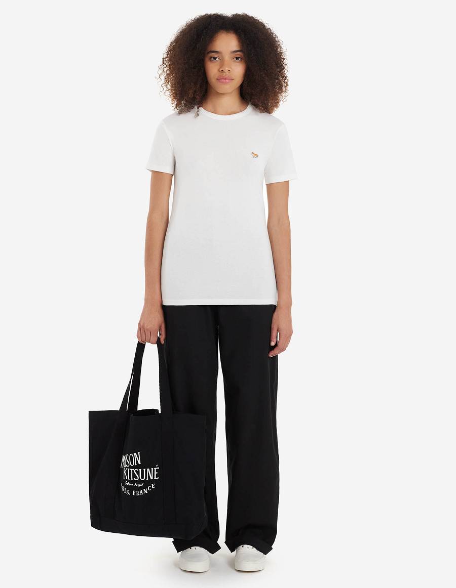 White Women's Maison Kitsune Profile Fox Patch Fitted T Shirts | AU-S0913