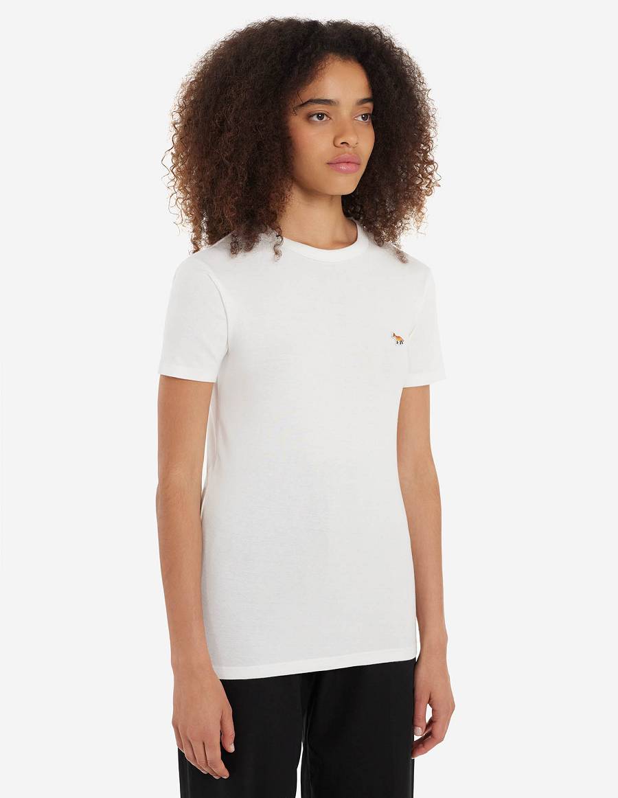 White Women's Maison Kitsune Profile Fox Patch Fitted T Shirts | AU-S0913