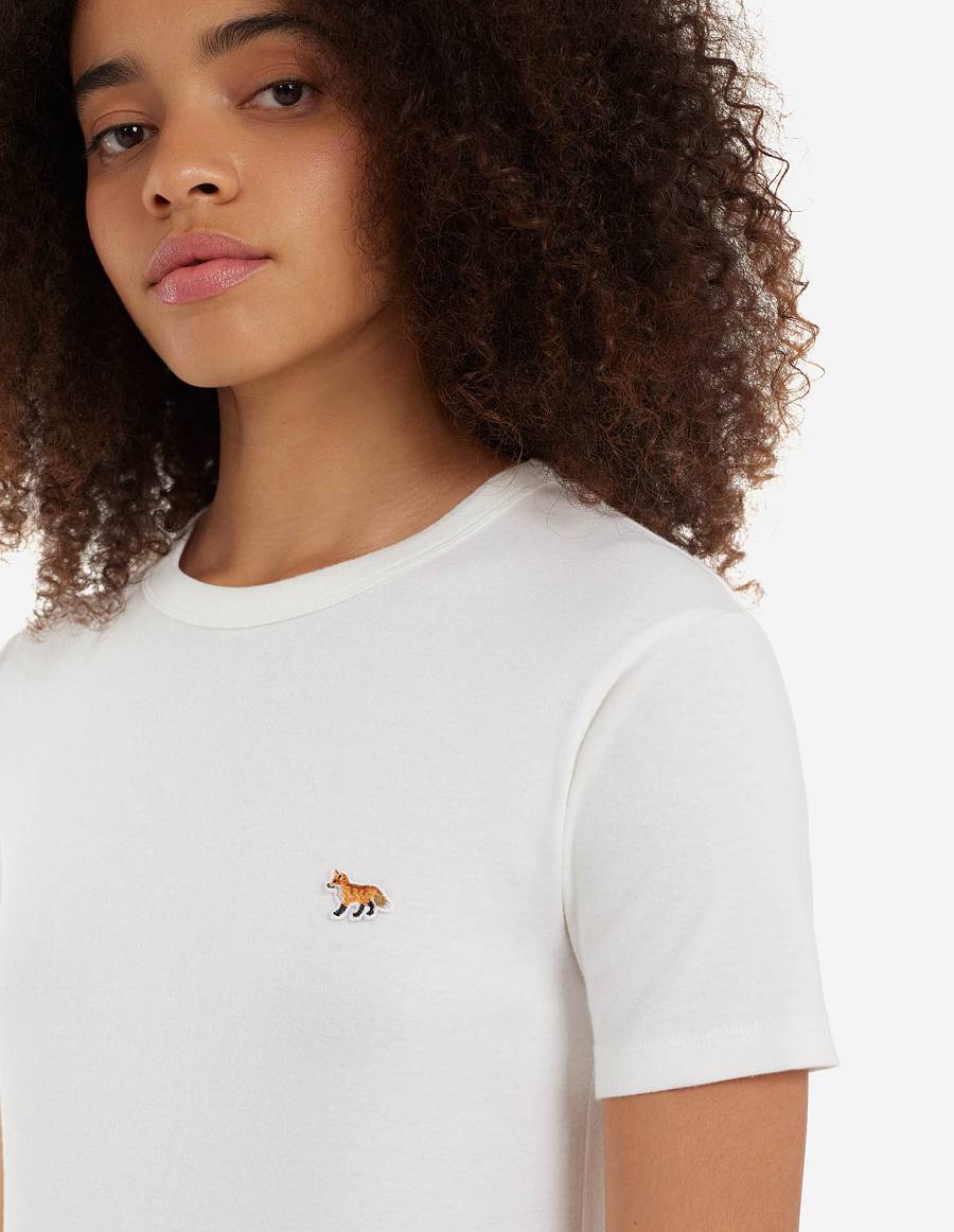 White Women's Maison Kitsune Profile Fox Patch Fitted T Shirts | AU-S0913