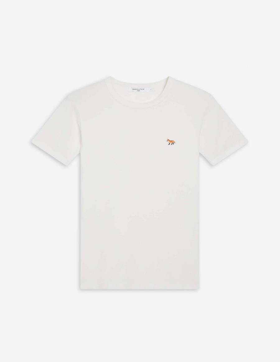 White Women's Maison Kitsune Profile Fox Patch Fitted T Shirts | AU-S0913