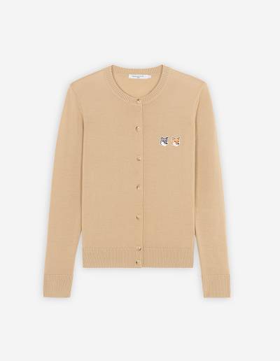 Beige Women's Maison Kitsune Double Fox Head Patch R-neck Cardigan | AU-C0579