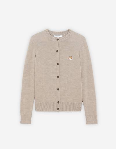 Beige Women's Maison Kitsune Fox Head Patch Adjusted R-neck Cardigan | AU-X0290