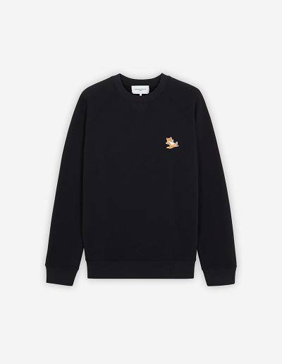 Black Men's Maison Kitsune Chillax Fox Patch Classic Sweatshirts | AU-W0803