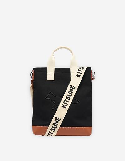 Black Men's Maison Kitsune Contour Fox N/S Tote Bags | AU-H0366