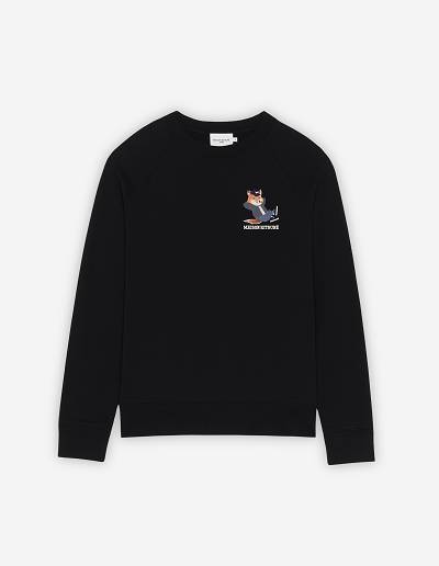 Black Men's Maison Kitsune Dressed Fox Print Clean Sweatshirts | AU-J367