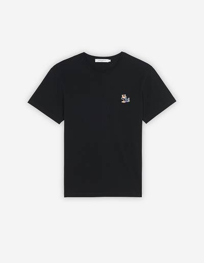 Black Men's Maison Kitsune Dressed Fox Patch Classic T Shirts | AU-V0636