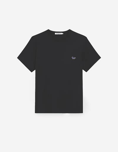 Black Men's Maison Kitsune Navy Fox Patch Classic Pocket T Shirts | AU-K0970