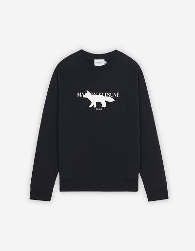 Black Men's Maison Kitsune Profile Fox Stamp Clean Sweatshirts | AU-B0200