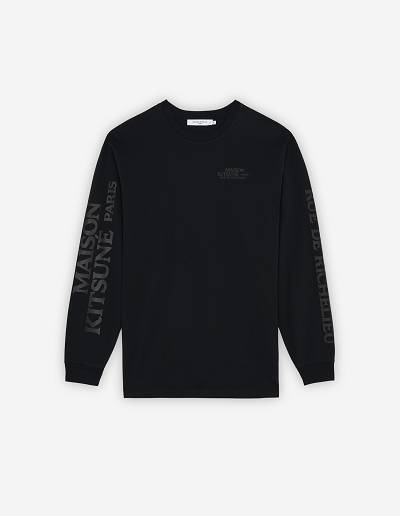 Black Men's Maison Kitsune Rue Richelieu Relaxed Long Sleeves T Shirts | AU-G0916