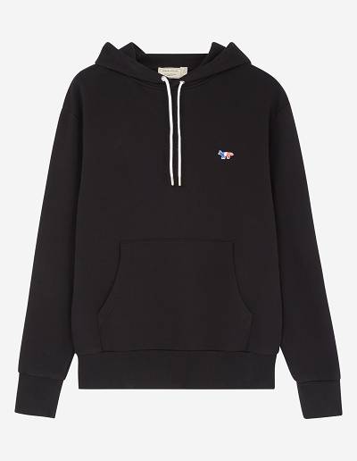 Black Men's Maison Kitsune Tricolor Fox Patch Classic Hoodies | AU-U0557