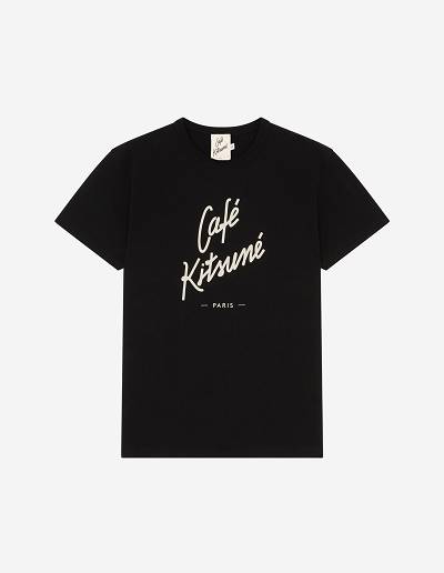 Black Women's Maison Kitsune Cafe Kitsune T Shirts | AU-S0561