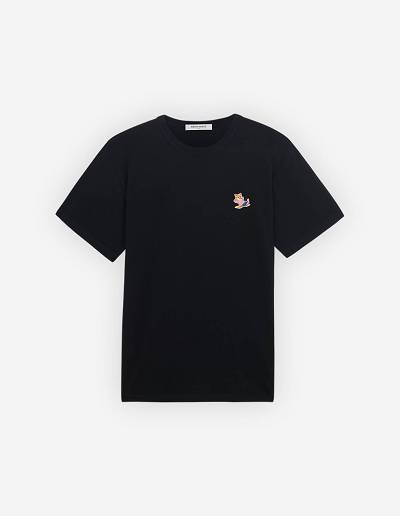 Black Women's Maison Kitsune Frenchie Dressed Fox Patch Classic T Shirts | AU-E0381