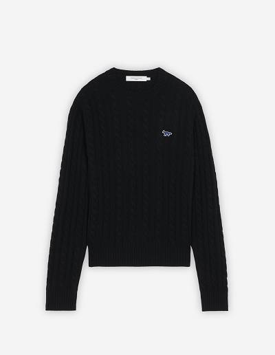 Black Women's Maison Kitsune Navy Fox Patch Classic R-neck Sweaters | AU-S0734