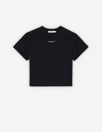 Black Women's Maison Kitsune Paris Embroidery Boxy T Shirts | AU-XM16