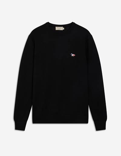 Black Women's Maison Kitsune Tricolor Fox Patch Classic R-neck Jumper Sweaters | AU-G0791