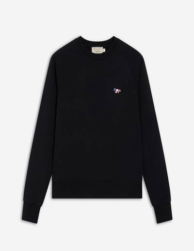 Black Women's Maison Kitsune Tricolor Fox Patch Adjusted Sweatshirts | AU-S0648