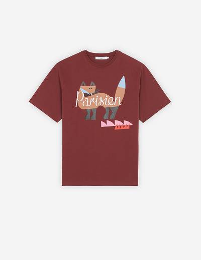 Burgundy Men's Maison Kitsune Bill Rebholz Parisien Easy T Shirts | AU-M0950