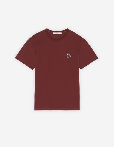 Burgundy Men's Maison Kitsune Dressed Fox Patch Classic T Shirts | AU-S0474