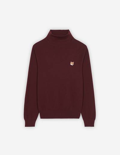 Burgundy Men's Maison Kitsune Fox Head Patch Classic Turtleneck Sweaters | AU-Q0688