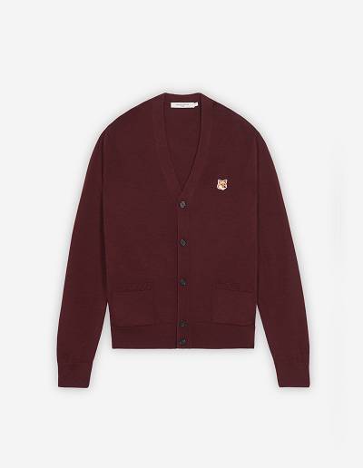 Burgundy Men's Maison Kitsune Fox Head Patch Classic Cardigan | AU-U0499