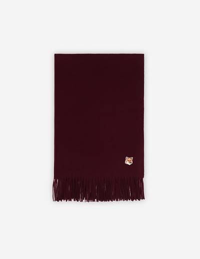 Burgundy Men's Maison Kitsune Fox Head Patch Wool Scarf | AU-W0484