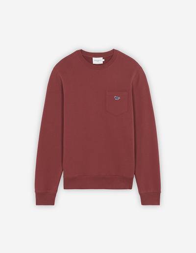 Burgundy Men's Maison Kitsune Navy Fox Patch Regular Pocket Sweatshirts | AU-P0210