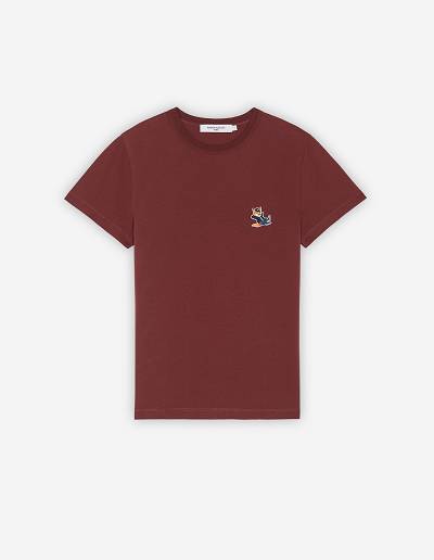 Burgundy Women's Maison Kitsune Dressed Fox Patch Classic T Shirts | AU-K0999