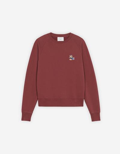 Burgundy Women's Maison Kitsune Dressed Fox Patch Adjusted Sweatshirts | AU-Q0380