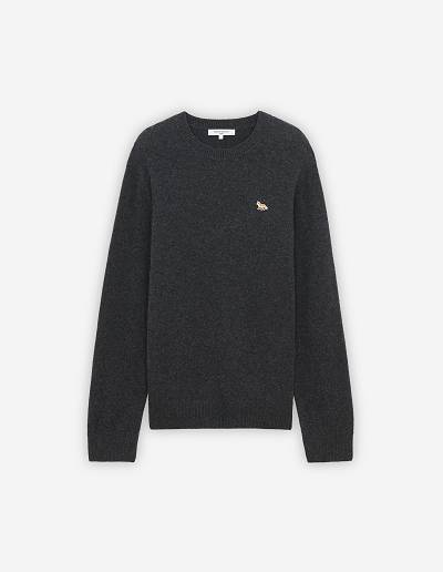 Dark Grey Men's Maison Kitsune Baby Fox Patch Cosy R-neck Sweaters | AU-U0M22