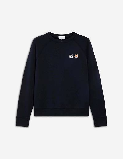 Dark Grey Men's Maison Kitsune Double Fox Head Patch Classic Sweatshirts | AU-K0680