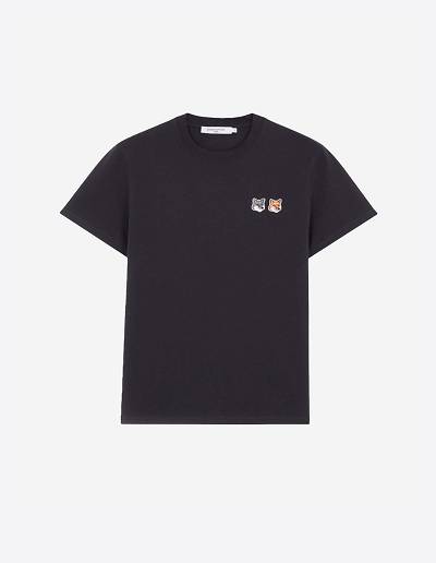 Dark Grey Men's Maison Kitsune Double Fox Head Patch Classic T Shirts | AU-S0536